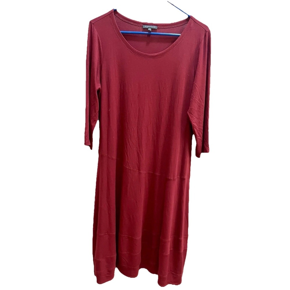 Eileen Fisher Size M Red Jersey Knit Stretchy Dress Rayon Lycra USA Valentines
